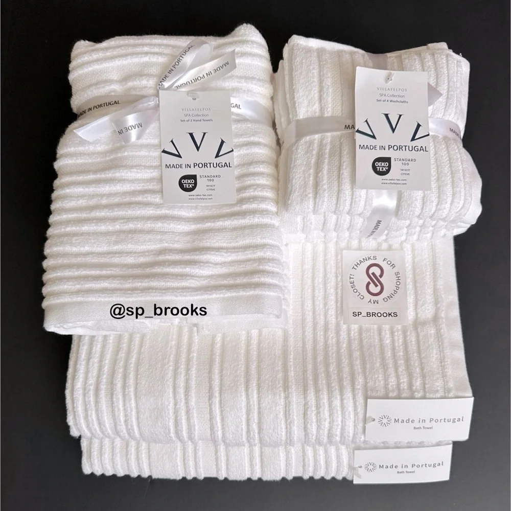 🎁8PC VILLAFELPOS Spa Collection - Bath Towel Set - Rib Textured White